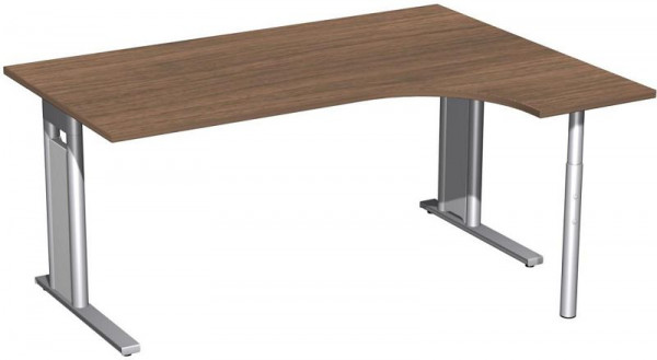 geramöbel PC-Schreibtisch rechts starr, C Fuß Blende optional, 1600x1200x720, Nussbaum/Silber, N-648307-NS
