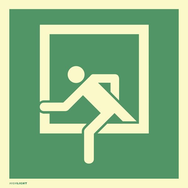 Moedel Notausstieg, DIN 4844-2, Folie, langnachleuchtend, 160-mcd, 200x200 mm, 60732