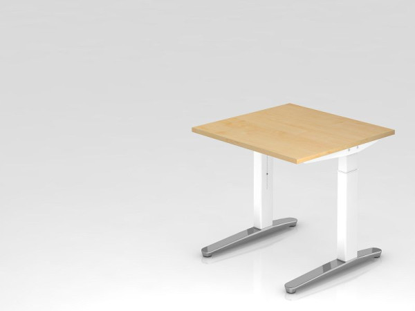 Hammerbacher Schreibtisch C-Fuß 80x80cm Ahorn/Weiß, poliert, Rechteckform, VXB08/3/WC