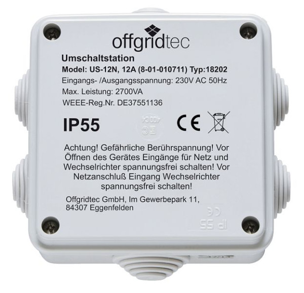 Offgridtec Umschaltstation für Netzvorrangschaltung US-12 230V 12A 2700W 230VAC, 8-01-010710