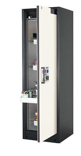 asecos Feuerbeständiger Gefahrstoffschrank Select W-64R, 4 Auszugswannen, Tür weiß (rechts), 201009