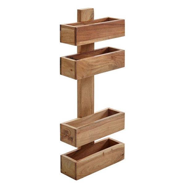Wohnling Zeitungsständer MUMBAI Massivholz Akazie 2 Ablagefächer, Design Prospekt-Halter Landhausstil, WL1.534