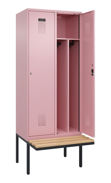 C+P Spind Evolo PLUS, 2 Abteile, 2120x800x815mm, 3015/3015, Haken 4, Zylinderschloss, Sitzfläche Holz, Trennwand, 0490407-22F S10051