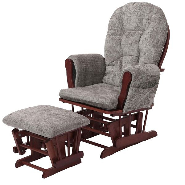 Mendler Relaxsessel HWC-C76, Schaukelstuhl Schwingstuhl mit Hocker Stoff Chenille (465g/m²) Öko-Tex, hellgrau, Gestell dunkel, 109010