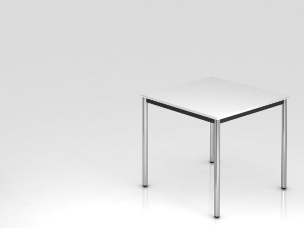 Hammerbacher Besprechungstisch Rundfuß 80x80 Weiß/Chrom, Rechteckform, VDR08/W/C