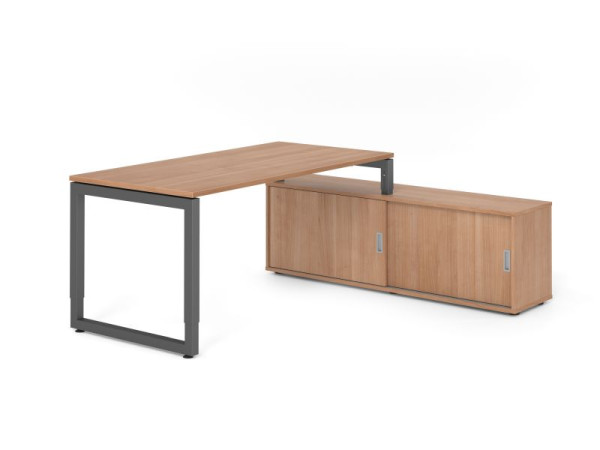 Hammerbacher Aufsatz-Schreibtisch RSE16, 160x80cm, Platte: Nussbaum, 25mm dick, Rahmen Graphit, höheneinstellbar, Nussbaum / Nuss, VRSE16SB/N/G/N/N