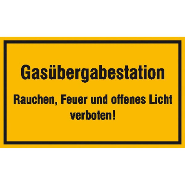 Stein HGS Hinweisschild zur Betriebskennzeichnung: Gasübergabestation, 250x150mm/Folie, selbstklebend, 21.5859