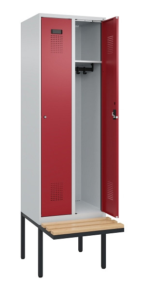 C+P Spind Evolo PLUS, 2 Abteil, 2120x600x815mm, 7035/3003, Zylinderschloss, Sitzfläche Holz, 0490407-20 S10031