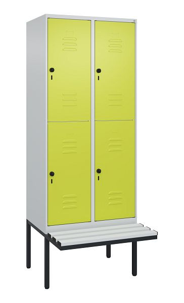 C+P Doppelstöckiger Spind Classic PLUS, 2 Abteile, 2120x800x815mm, 7035/0024, Drehriegel, mit Untergestell und schwebender Sitzfläche, 0803407-22 S10115