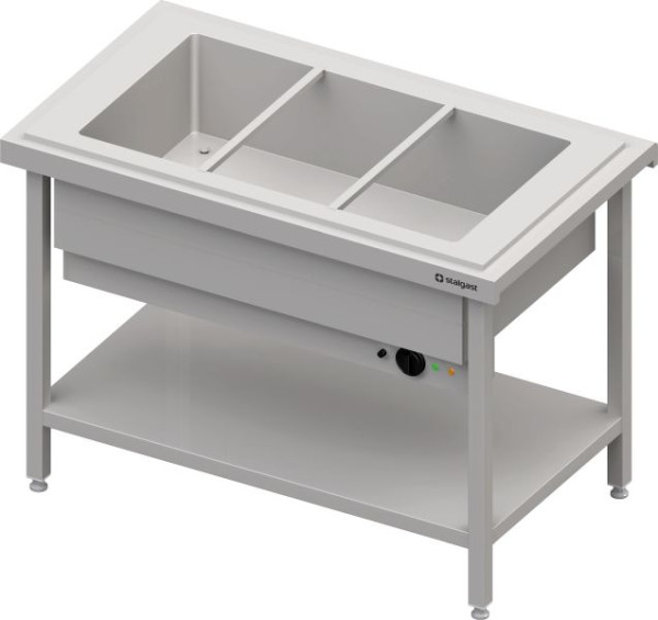 Stalgast Edelstahl Warmausgabe mit einem Bain-Marie-Becken 3x GN1/1, 1245x750x880, Granitabdeckung "Standard G1", CF12209