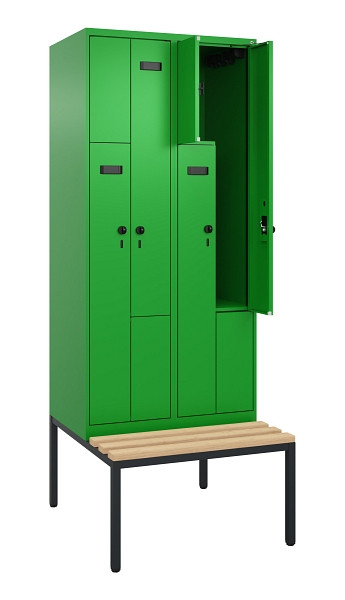 C+P Z-Spind Evolo PLUS, Bank, 4 Fächer, 2120x800x815mm, 6037/6037, Drehriegel, Sitzfläche Buche-Hartholz, Sitzbank, 0490537-224 S10029