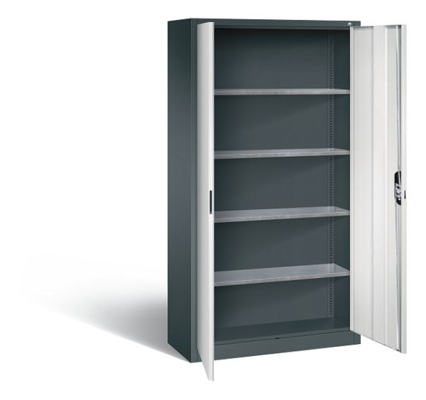 C+P Magazinschrank Serie 13, H1980xB1000xT420mm, Farbe: Anthrazitgrau / Lichtgrau, Muldengriff, 133144-20 S10247