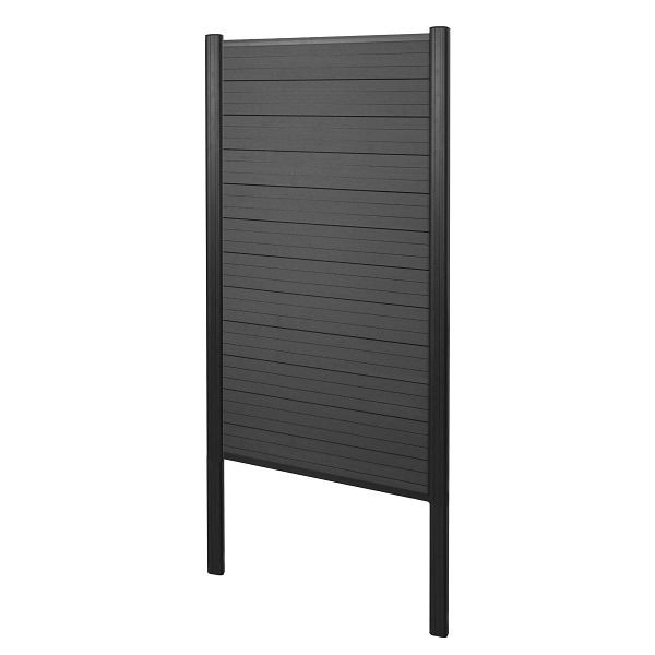 Mendler WPC-Sichtschutz Sarthe, Windschutz Zaun, Alu-Pfosten zum Einbetonieren, Basiselement schmal, 100cm anthrazit, 2x76245+3x76239+76242+76266