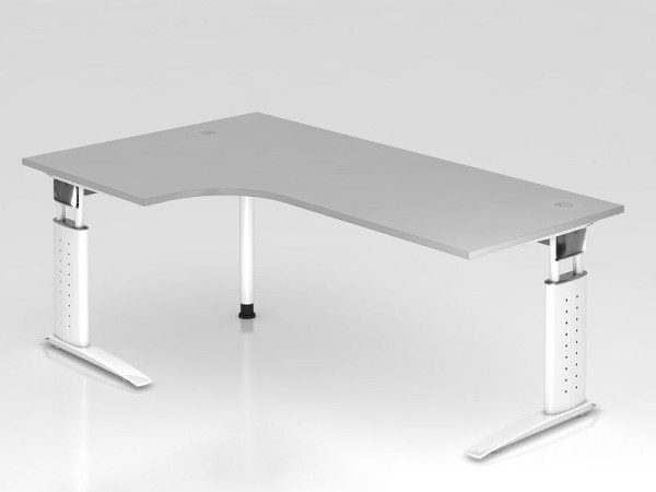 Hammerbacher Winkeltisch C-Fuß 200x120cm 90° Grau/Weiß, Winkelform 90°, links oder rechts montierbar, Arbeitshöhe 68-86 cm, VUS82/5/W