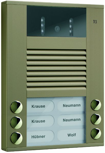 TCS Video-Außenstation mit 130-Grad-Kamera Serie AVE mit 6 Klingeltasten (rechts-/linksbündig), AP bronze, AVE14063-0012