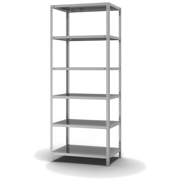 hofe Edelstahl-Grundregal, 2500 x 1000 x 600 mm, 6 Fachböden, 200 kg Fachlast, 1200 kg Feldlast, Schraubsystem, WEG25610M
