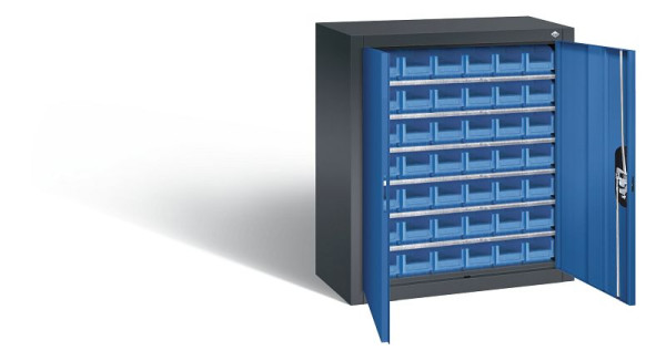 C+P Magazinschrank Serie 13, H830xB700xT300mm, Farbe: Schwarzgrau / Enzianblau, Muldengriff, 134013-21 S10047