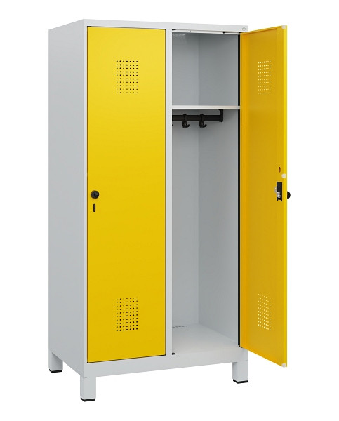 C+P Spind Evolo PLUS, Füße, 2 Abteile, 1630x800x500mm, 7035/1023, Drehriegel, 0490105-22 S10001