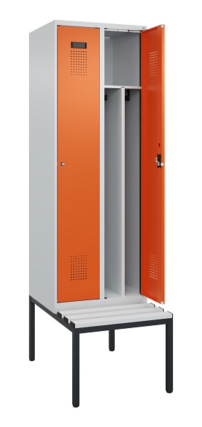 C+P Spind Evolo PLUS, 2 Abteile, 2120x600x815mm, 7035/2004, Zylinderschloss, Material Sitzfläche Kunststoff, Sitzbank, 0490507-20F S10083