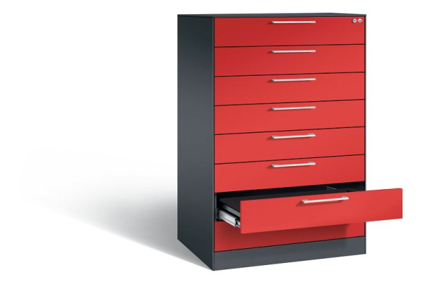 C+P Schubladenschrank Asisto, H1310xB800xT600mm, Farbe: Schwarzgrau / feuerrot, Bügelgriff, 146223-800 S10021