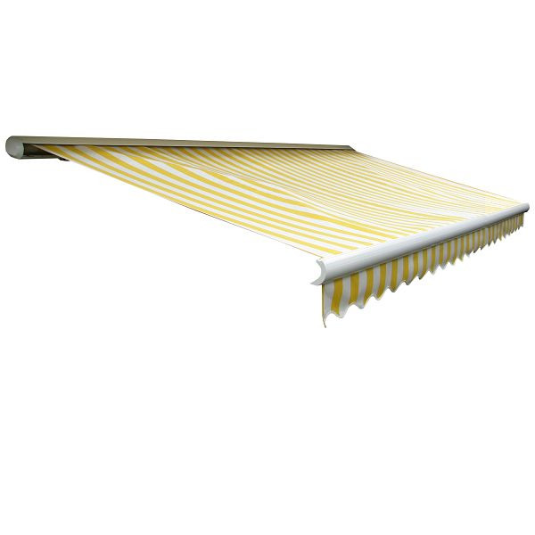 Mendler Elektrische Kassetten-Markise T124, Vollkassette Volant 5x3m, Polyester Gelb/Weiß, 70640+35606+34308