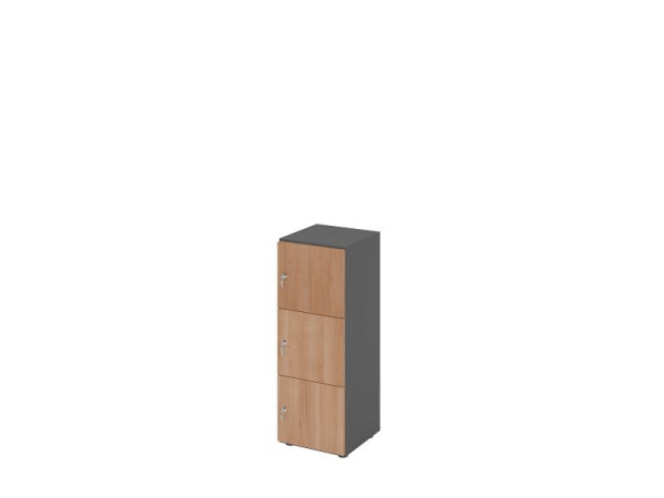 Hammerbacher Schließfachschrank schmal 3OH, 3 Türen mit Schloss, Korpus: Graphit, Türen: Nussbaum, 40 x 42 x 110 cm (BxTxH), V234L3/G/N/DS