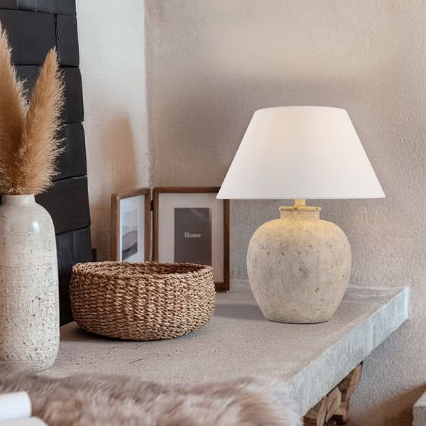 HOME DELUXE Kleine Tischlampe in Steinoptik LENE, Weiß, 61112