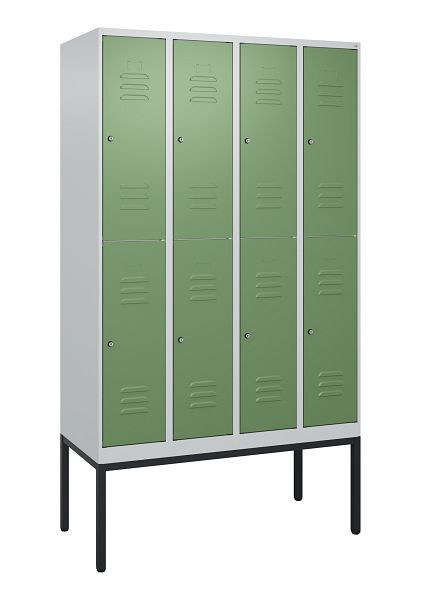 C+P Doppelstöckiger Spind Classic PLUS, Gestell, 4 Abteile, 2120x1200x500mm, 7035/6011, Zylinderschlösser, 0803307-40 S10021