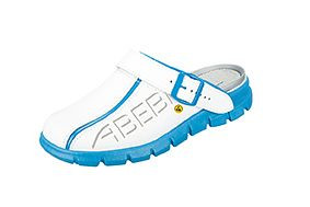ABEBA ESD-Berufsschuhe Dynamic Clog weiß/ blau mit Aufdruck ESD, OB, Fersenriemen klappbar, verstellbar, Glattleder, 37312-43