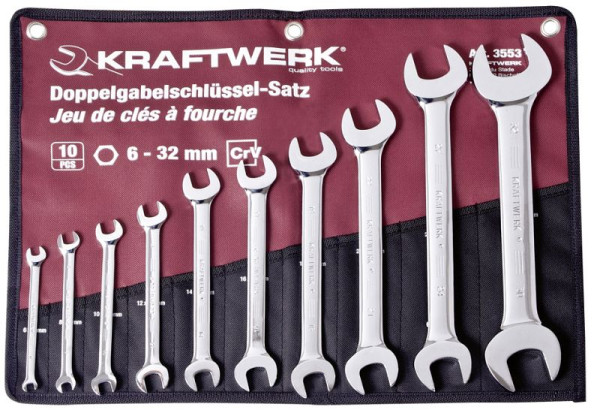 Kraftwerk Doppelgabelschlüssel Satz 6-32 mm 10-teilig in Rolltasche, 3553R