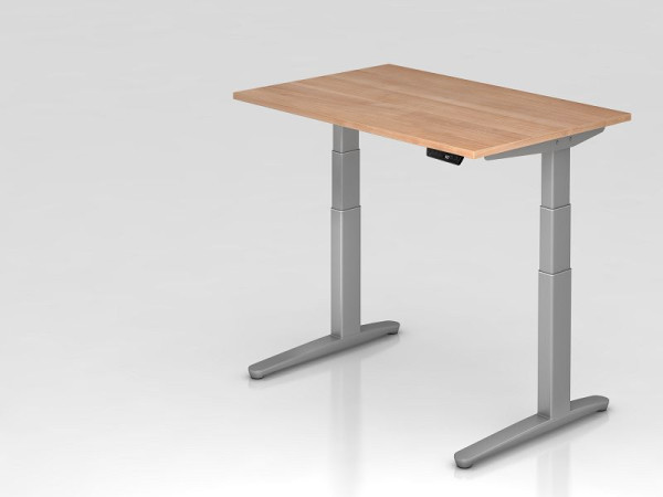 Hammerbacher Sitz-Steh-Schreibtisch elektrisch 120x80cm Nussbaum/Silber, Rechteckform, VXBHM12/N/SS