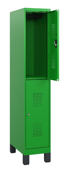 C+P Doppelstöckiger Spind Evolo PLUS, Füße, 2 Fächer, 1630x300x500mm, 6037/6037, Zylinderschloss, 0493105-10 S10077