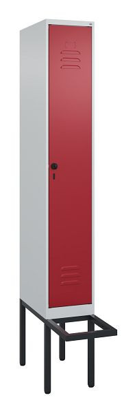 C+P Umkleidespind Classic PLUS, 2120x300x815mm, 7035/3003, Drehriegel, Buche-Sitzleisten, je 2 Doppel-Haken, 0800407-10F S10001