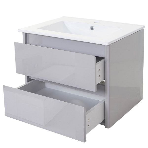 Mendler Waschbecken + Unterschrank HWC-B19, Waschbecken Waschtisch Badezimmer, hochglanz 50x60cm, grau, 57623+57614