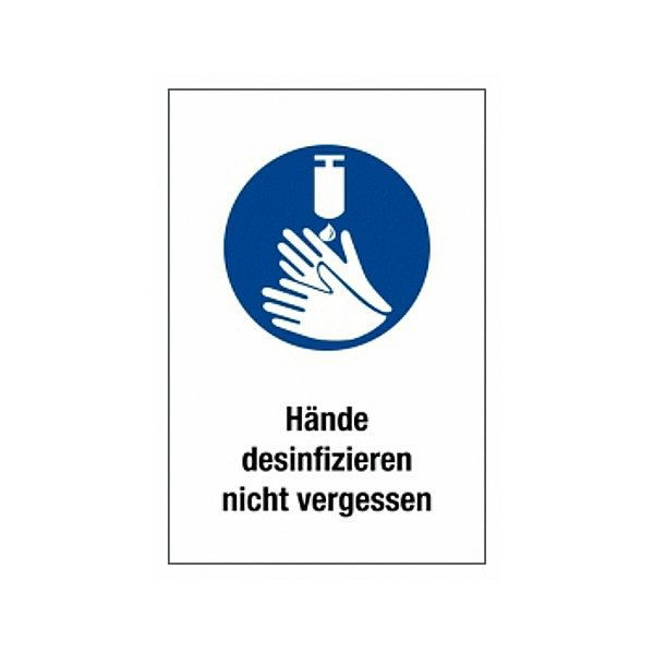 WERO Hinweisschild: Hände desinfizieren nicht vergessen, mit Text, DIN A4, Klebefolie, 20396448
