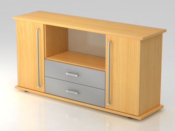 Hammerbacher Sideboard 2 Türen, 2, Schübe, Chromgriff Buche/Buche, 166,1x44,8x84 cm (BxTxH), VSBTS/6/6/CE