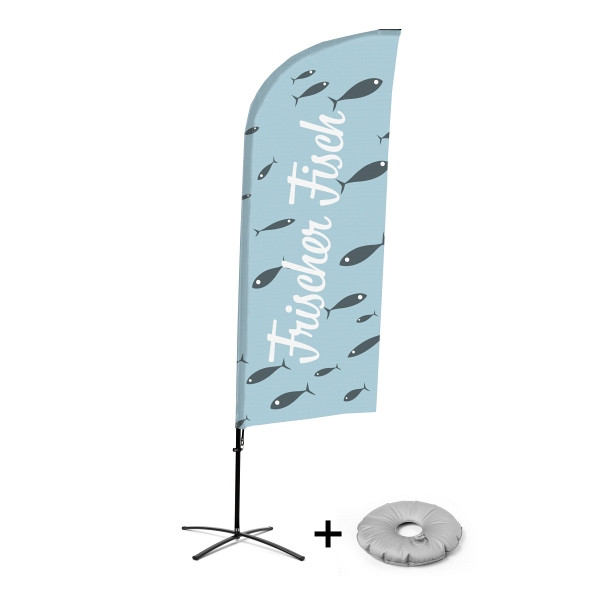 Showdown Displays Beachflag Alu Wind Komplett-Set Frischer Fisch Deutsch Kreuzständer, BFAW310-CB30-WB-I73