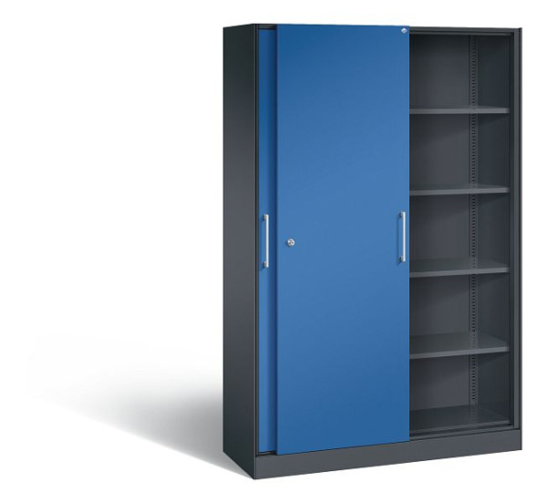 C+P Schiebetürenschrank Asisto, H1980xB1200xT435mm, Farbe: Schwarzgrau / Enzianblau, Bügelgriff, 5 OH, 142001-000 S10109