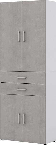 Röhr Aktenschrank B 80 cm x H 212,5 cm x T 33,5 cm, Korpus Weiß, Front Beton, mit 4 Türen, 2 Schubkästen, 6 Ordnerhöhen, 859B671000