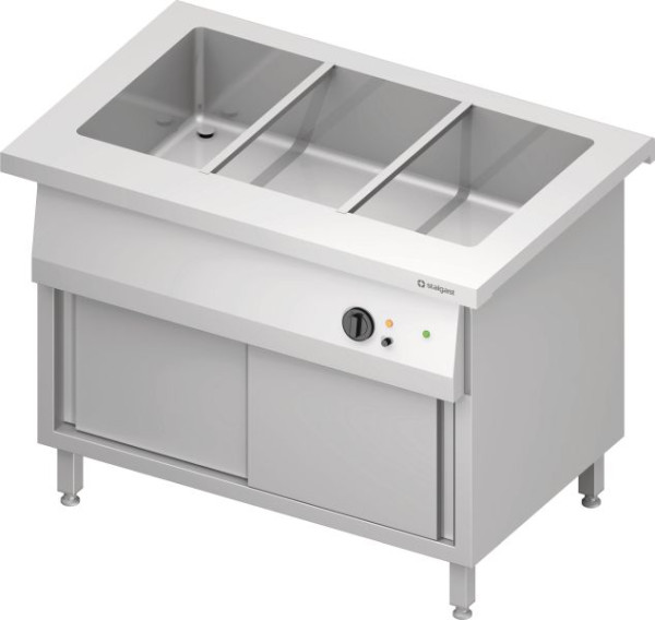 Stalgast Edelstahl Bain-Marie-Station "Free Flow" mit einem Becken 3x GN1/1 und Schiebetüren, 1132x750x880 mm Granitabdeckung "Standard G1", FF11211
