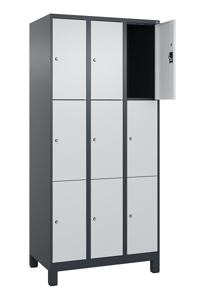C+P Schließfachschrank Evolo PLUS, mit Füßen, 9 Fächer, 1950x900x500mm, 7016/70, Frontfarbe RAL 7035 Lichtgrau, 049010-303 S10017