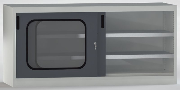 KLW Schiebetürenschrank, 700x1500x525mm, abschließbar, Acrylglas-Sichtfenster, Mitteltrennwand, 4 verzinkte, verstellbare Fachböden, 7SN-SL0700FB-0715MRB