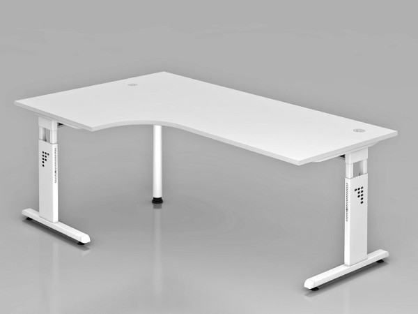 Hammerbacher Winkeltisch C-Fuß 200x120cm 90° Weiß/Weiß, Winkelform 90°, links oder rechts montierbar, Arbeitshöhe 65-85 cm, VOS82/W/W