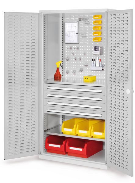 Kappes RasterPlan Schubladenschrank, Modell 23, RAL 7035, Türinnenseite: Schlitzplatten 1950 x 1000 x 600 mm, 4 Schubladen H 100 mm, 1460.03.4013