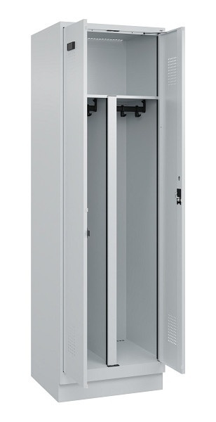C+P PSA Schwarz-Weiß-Spind Evolo PLUS, mit Sockel, 2 Abteile, 1950x600x500mm, 7035, Frontfarbe RAL 7035 Lichtgrau, Zylinderschloss, 049022-20P S10040