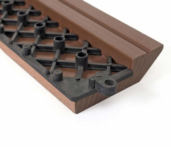 Mendler 2er-Set Abschlussleiste für WPC Bodenfliese Rhone, Abschlussprofil, Holzoptik Terrasse, coffee links ohne Haken, 65088