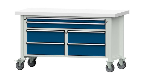 ANKE Werkbänke Kastenwerkbank, Modell 255 V, 1500 x 700 x 850 mm, RAL 7035/5010, KSP 50 mm, fahrbar, 304.166