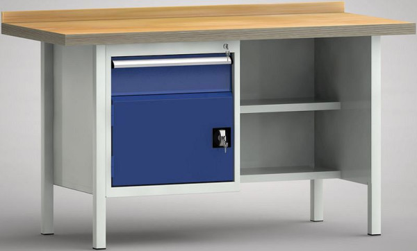 KLW Profi-Werkbank - 1500 x 700 x 905 mm L x T x H (ERGO-Version), links 150EA/Türe 350 mm, WP138E-1500M45-E7031