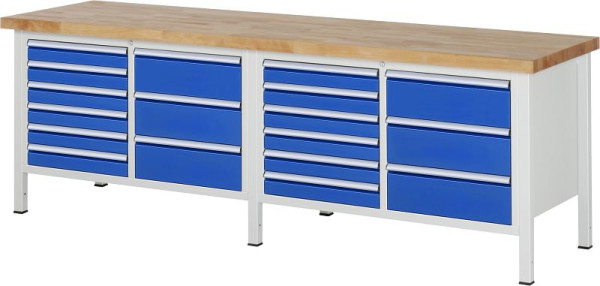 RAU Werkbank Serie 8000 - Gestell-Bauweise (Schweißgestell), 2 Doppel-Unterbau-Container (9x Schublade), 2500x840x700 mm, 03-8479A2-257B4S.11