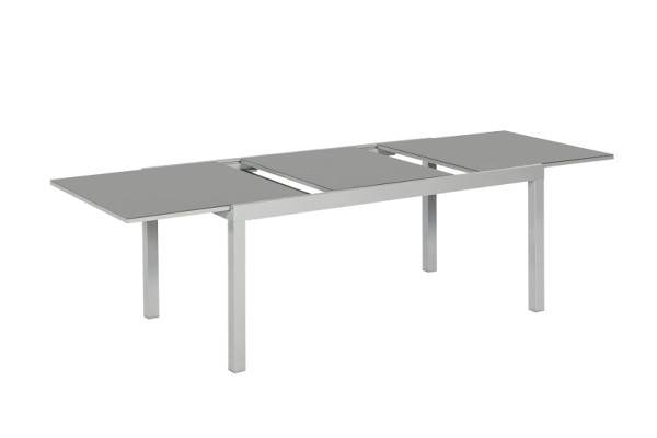 Merxx Semi Ausziehtisch 200 (300) x 110 cm, silbernes Gestell / graue Glasplatte, Aluminium, 26473-219